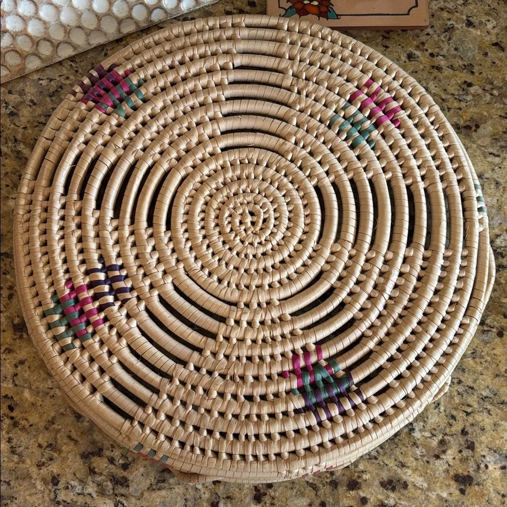 Vintage Hand Woven Coil African Basket large tray 16” wall decor‎ gallery dining